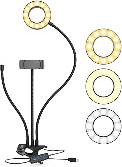 Suport flexibil pentru telefon cu 3 moduri de iluminare Ring Light