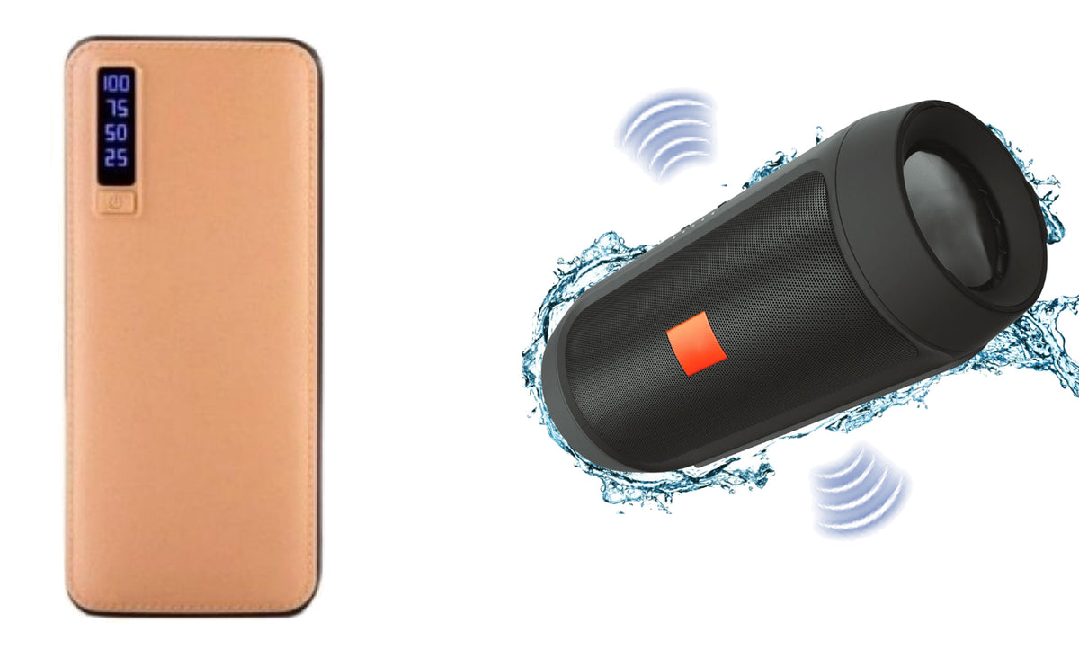 Pachet: BATERIE EXTERNA POWER BANK, 3 X USB + BOXA PORTABILA BLUETOOTH, RADIO FM, USB, CARD SUNET PUTERNIC