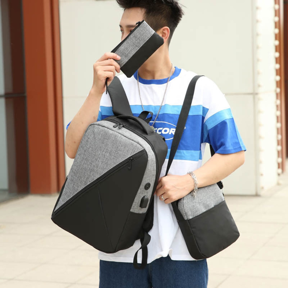 Set Rucsac 3 in 1, cu incarcare USB