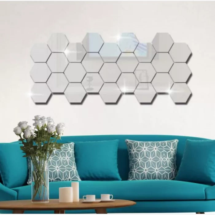 Set de 10 oglinzi acrilice, hexagonale decorative
