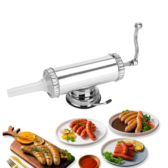 Masina manuala de umplut si facut carnati, capacitate 2.5Kg, Inox, 3 palnii incluse