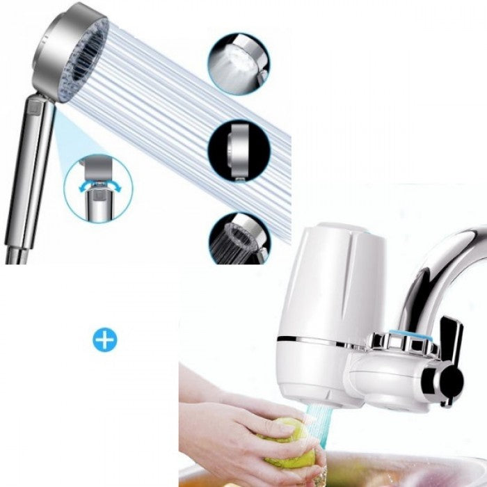 Cap de duș  cu doua fete care are functie de Economisire a apei + Cadou: Purificator de apa cu robinet si filtru