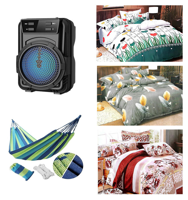 Oferta LICHIDARE DE STOC LENJERIE DE PAT 4 PIESE FINET 180X230, MODEL FLORAL, BOXA BLUETOOTH, HAMAC