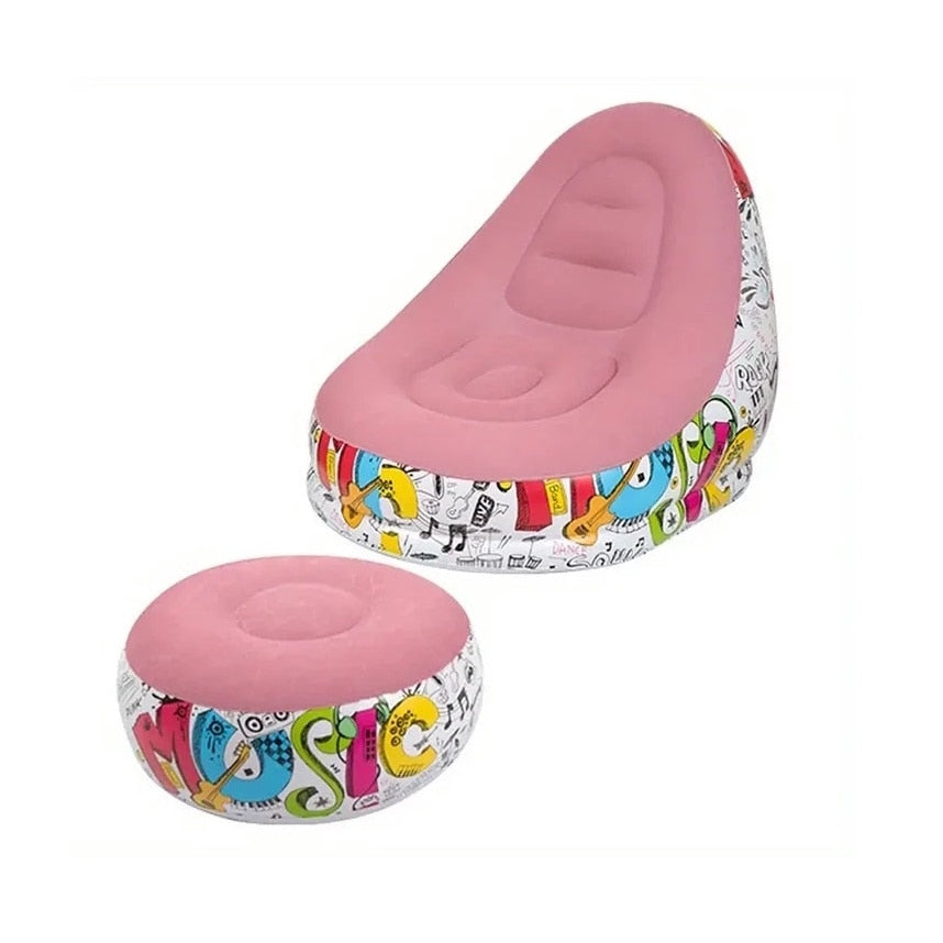 Set fotoliu gonflabil + taburet pentru picioare, Pompa, Multicolor