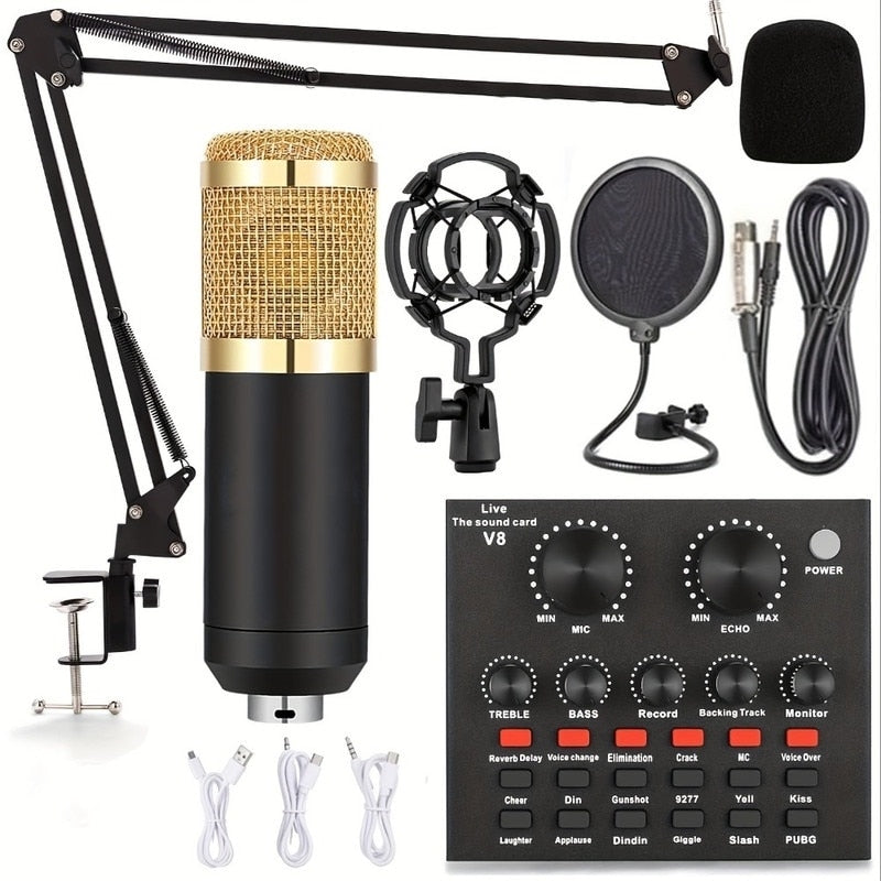 Microfon Profesional de Studio cu Condensator MR™ – BM800 + Placă de Sunet V8