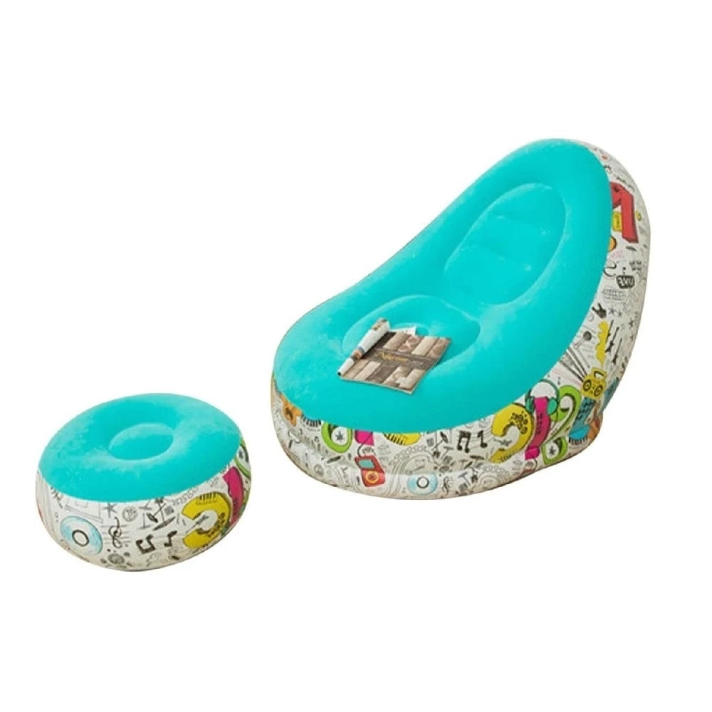 Set fotoliu gonflabil + taburet pentru picioare, Pompa, Multicolor