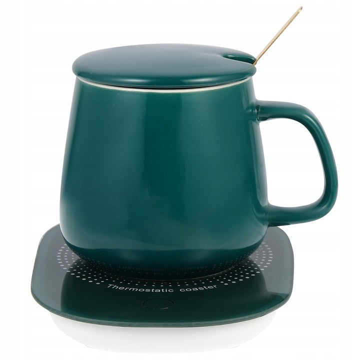 Set Cana din ceramica cu autoincalzire si lingurita, cu pad incalzitor prin inductie