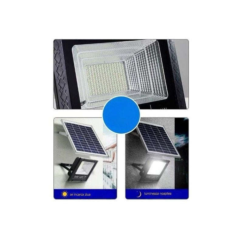 Proiector solar exterior 200W, 248 LED SMD, IP67, cu senzor și telecomandă 