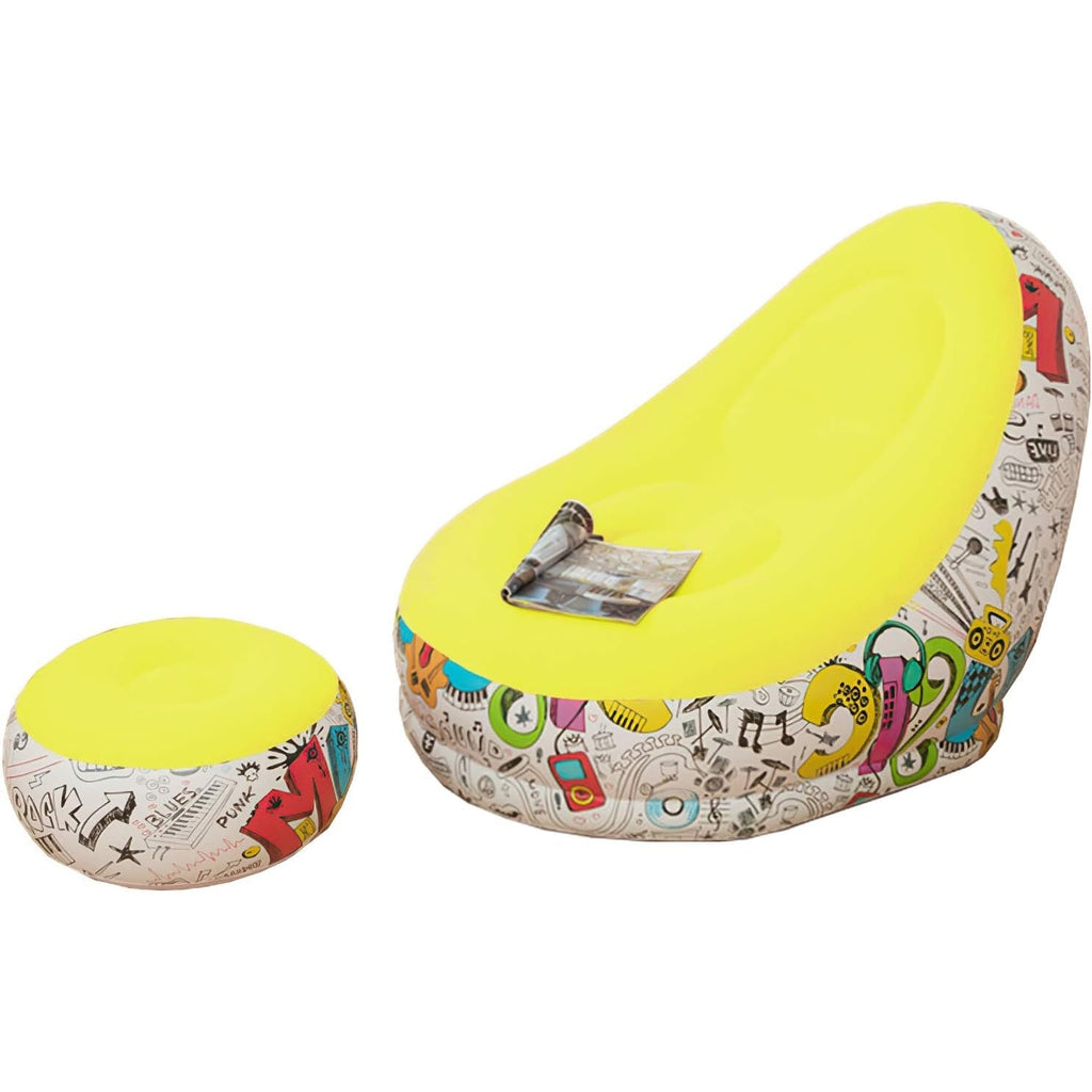Set fotoliu gonflabil + taburet pentru picioare, Pompa, Multicolor