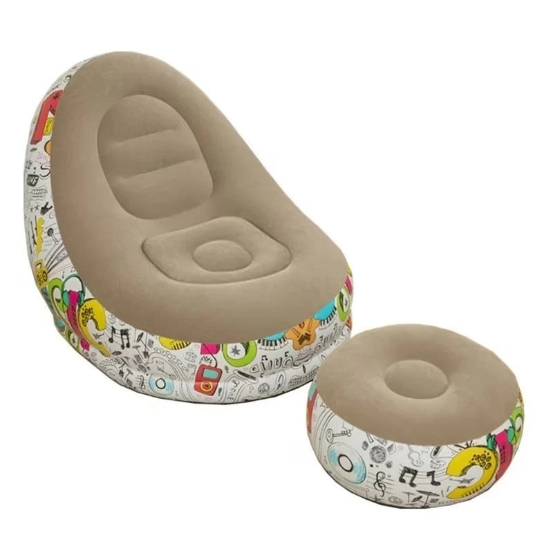 Set fotoliu gonflabil + taburet pentru picioare, Pompa, Multicolor