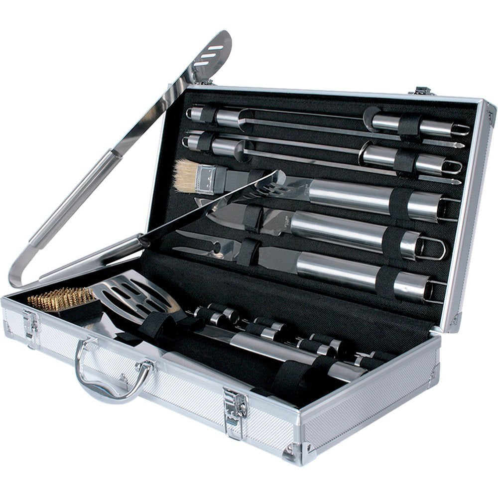 Set 10 ustensile pentru gratar, cutie depozitare din aluminiu 