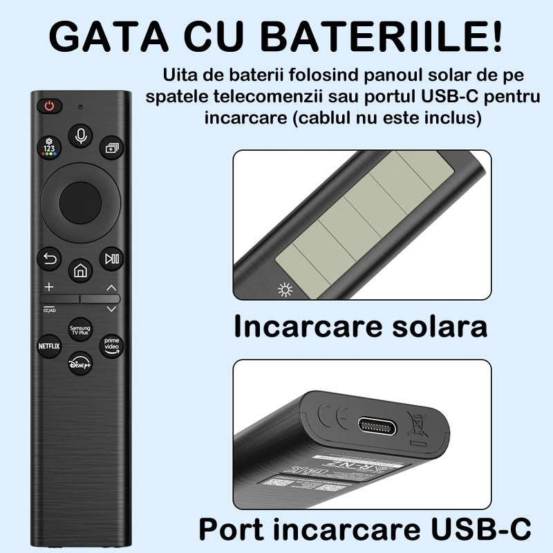 Telecomanda compatibila Samsung BN59-01385A, comanda vocala, incarcare panou solar si USB-C, Negru
