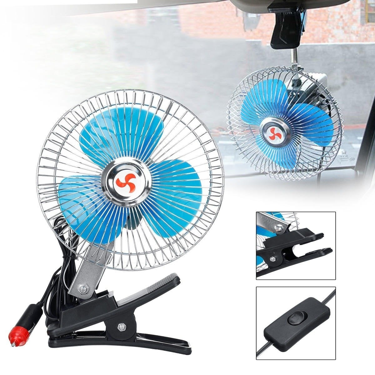 Ventilator auto 12v oscilant cu rama metalica 