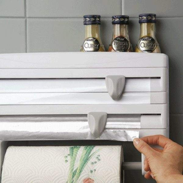 Dispenser triplu folie aluminiu,folie strech si rola servetele. 